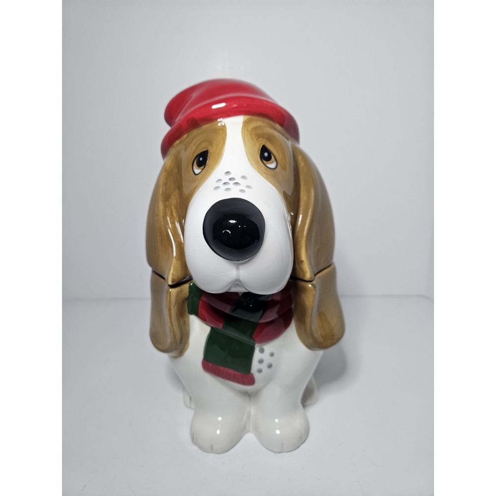 Pioneer Woman Charlie Basset Hound Holiday Cookie Jar Christmas Dog Ceramic
